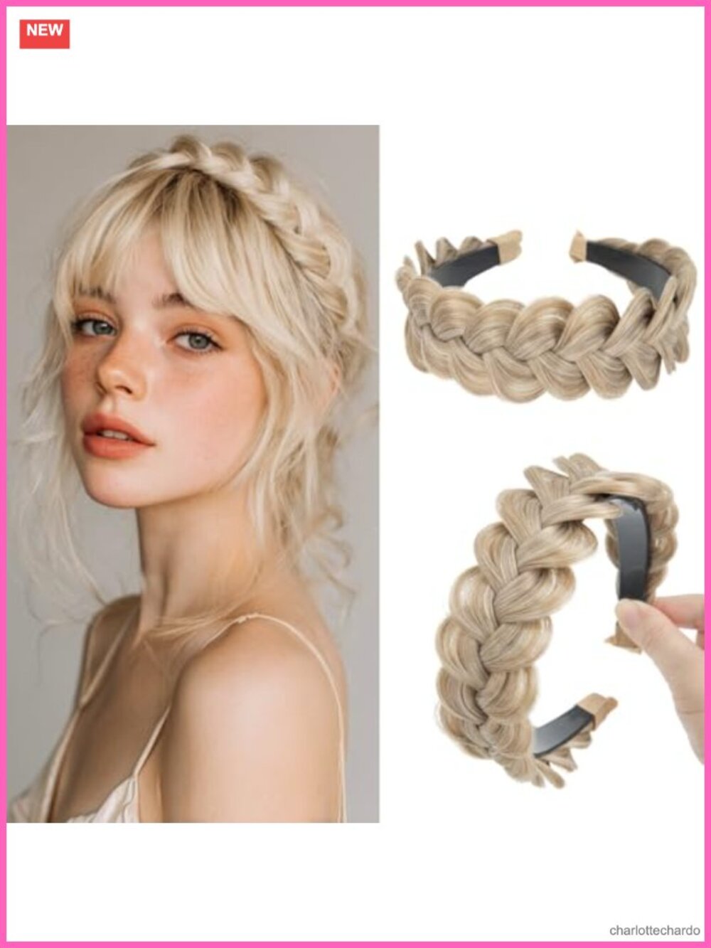 Hand Braided Headband Synthetic Hair Piece with Teeth Wide Braid Hairband